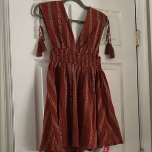 Cider Rust Dress with Geometric Details
